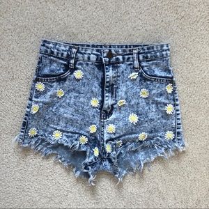 High Waisted Floral Patch Shorts